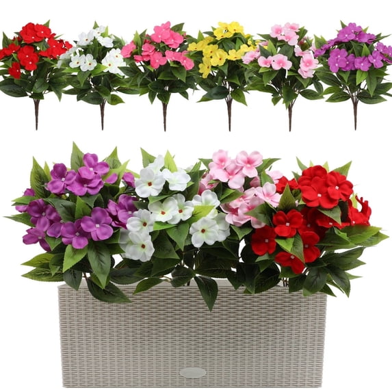 Artificial Impatiens Flowers 6 Bundles Outdoor UV Resistant Impatiens 14.96 Inch for Garden Patio Lawn Balcony Planter Decor Indoor Outdoor Use