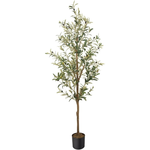 Artificial Fake Olive Tree 6FT Tall 1Pack Faux Silk Olive Tree for Home Living Room Office Decor Faux Artificial Plants Indoor Fake Potted Plants with Fruit & Free Moss
