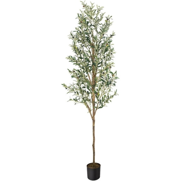 Artificial Fake Olive Tree 7FT Tall 1Pack Faux Silk Olive Tree for Home Living Room Office Decor Faux Artificial Plants Indoor Fake Potted Plants with Fruit & Free Moss