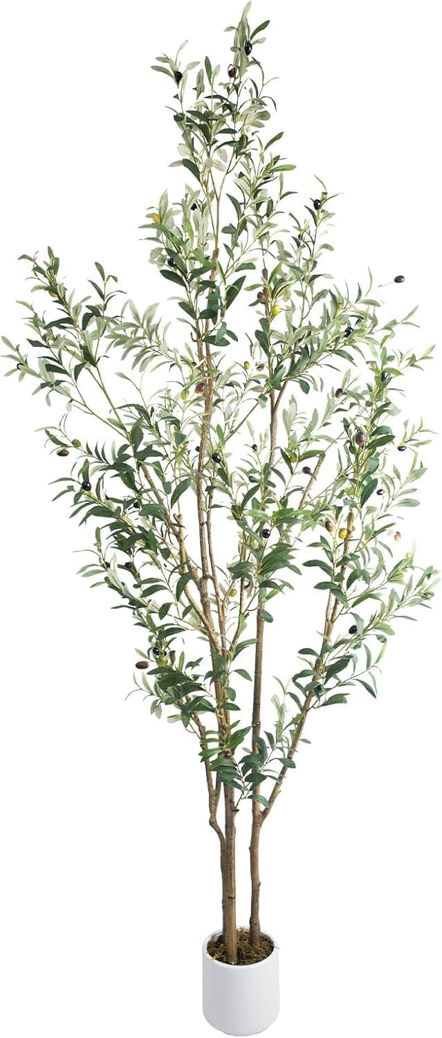Artificial Fake Olive Tree 7FT Tall 1Pack with White Planter Faux Silk ...
