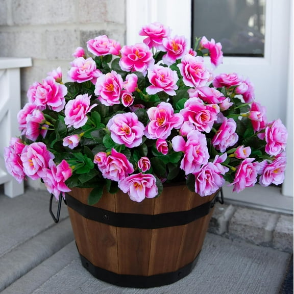 Artificial Fake Outdoor Flowers Plants for Spring Home Decoration, Faux Silk Red Camellia UV Resistant Realistic Look Real for Planter Outside Front Door Porch Patio Balcony, 3 Bundles