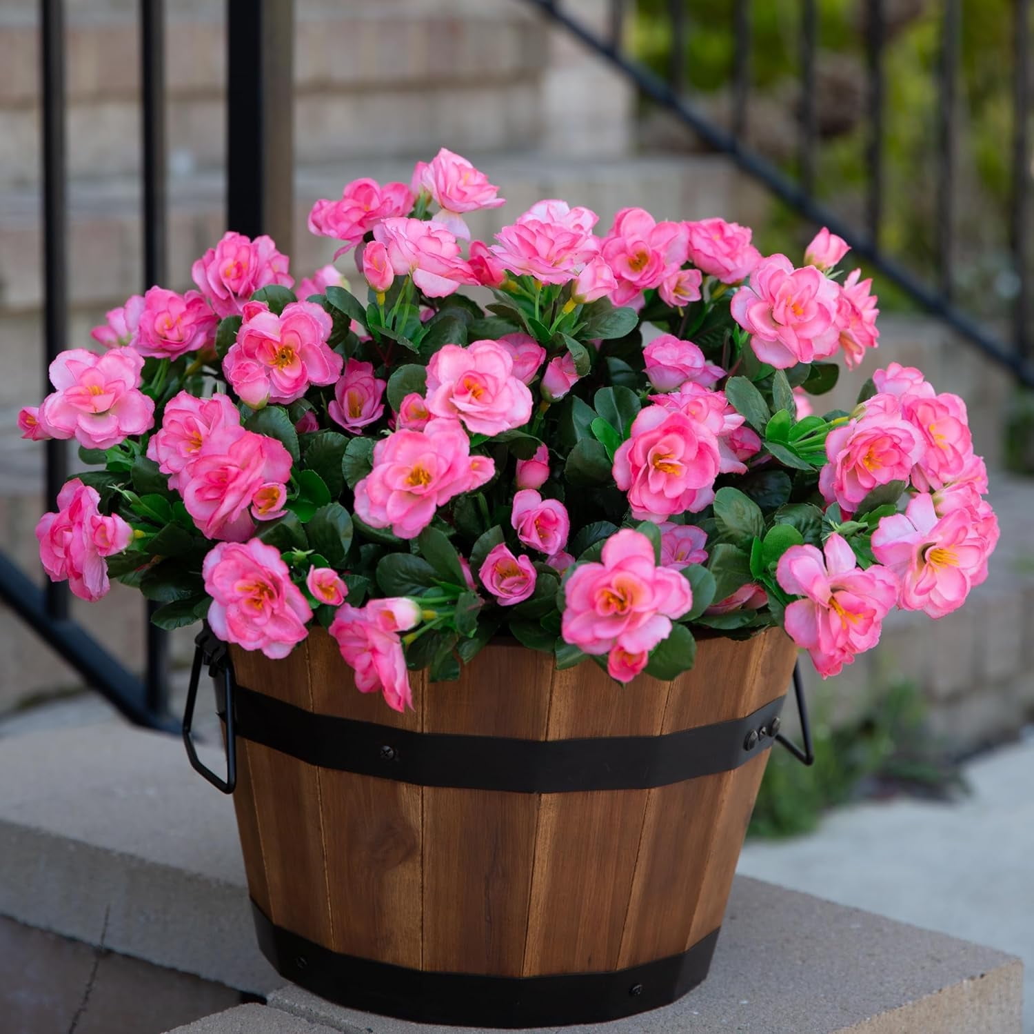SkyAuks Artificial Outdoor Flowers for Spring Home Decoration, Silk Red Camellia UV Resistant Realistic Look Real for Planter Outside Front Door Porch Patio Balcony, 3 Bundles