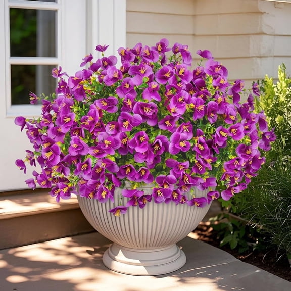 XEAZON Artificial Pansy Flowers, 12 Bundles Fake Silk Pansies Flowers, UV Resistant Silk Faux Plants for Outside Planter Window Box Front Door Porch Yard Home Party Decoration (Fuchsia)