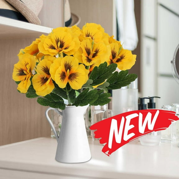 Artificial Fake Pansy Flowers for Outdoor, Faux UV Resistant Silk Pansies Plastic Flowers for Outside Planter Front Door Porch Yard Patio Window Wedding Garden Table Centerpieces Home Decor, Yellow