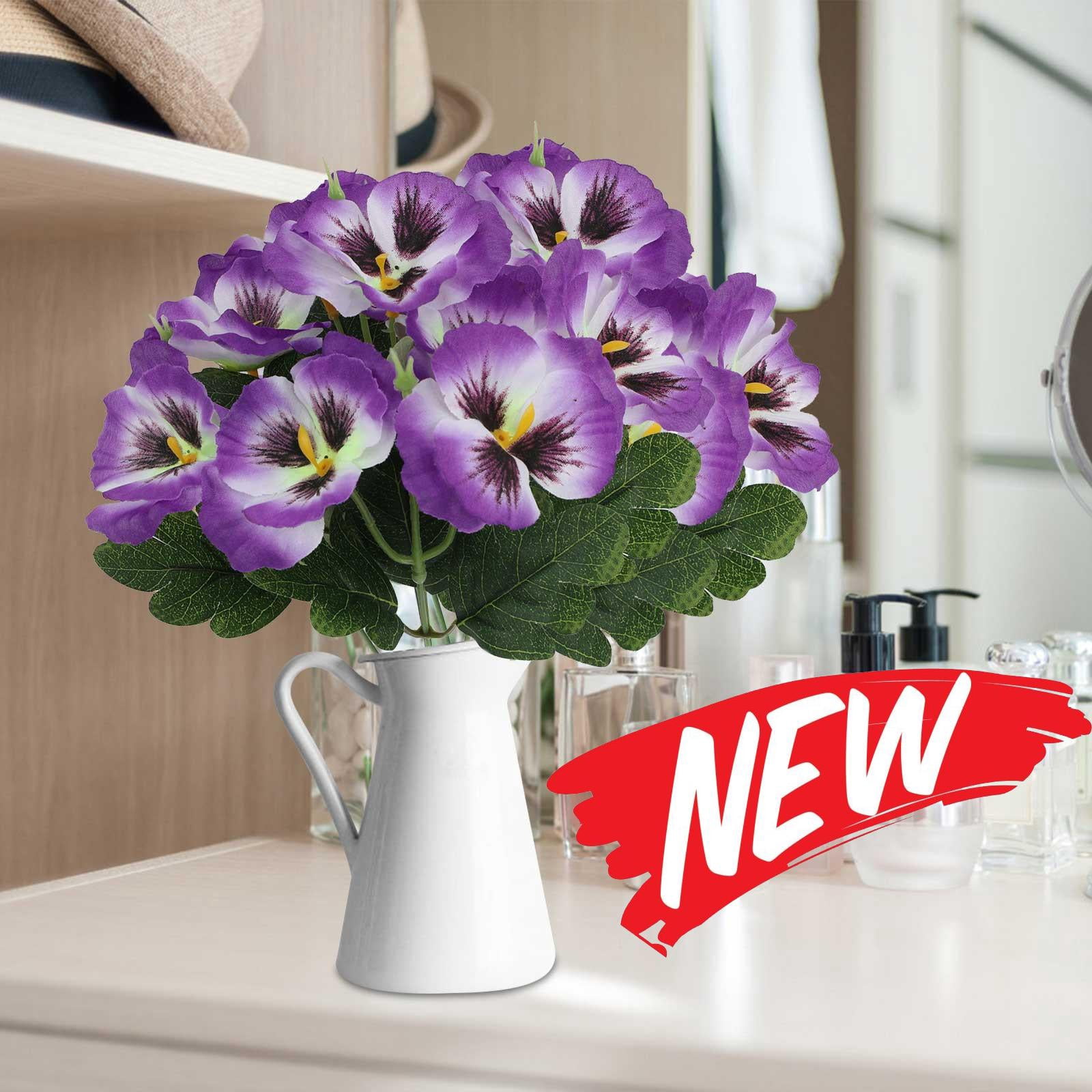 Artificial Fake Pansy Flowers for Outdoor, Faux UV Resistant Silk Pansies Plastic Flowers for Outside Planter Front Door Porch Yard Patio Window Wedding Garden Table Centerpieces Home Decor, Purple