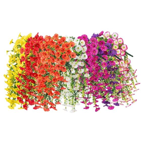 Artificial Fake Plants for Outdoor Spring, Summer, Autumn and of Decoration, 7PCS Faux Silk Morning Glory Long Vines Stems UV Resistant Look Real for Outside Home Porch Patio