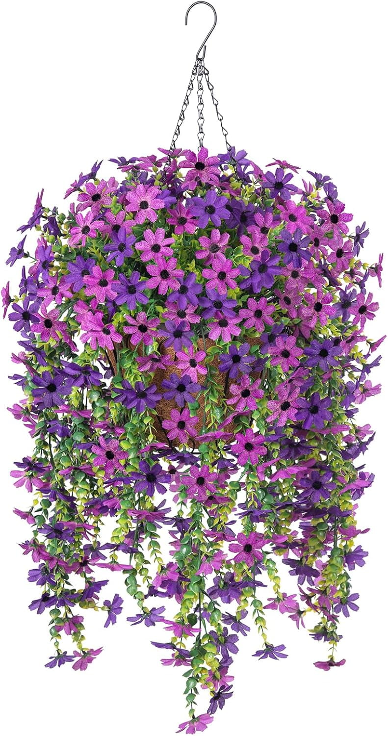 Artificial Fake Spring Hanging Flowers Plants with Basket Outdoor ...