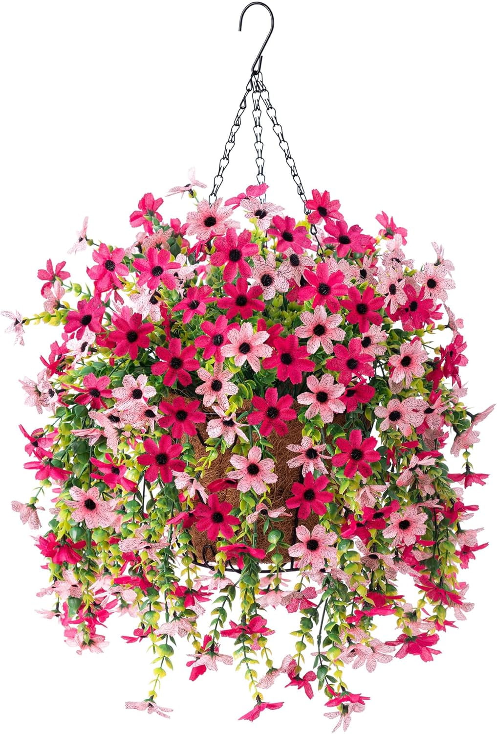 Artificial Fake Spring Hanging Flowers Plants with Basket Outdoor ...