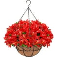 thumbnail image 1 of Artificial Fake Spring Hanging Flowers Plants with Basket Outdoor Flower Decor, Faux Silk Colorful Daisy in Metal Coconut Lining Pot Plastic Shrubs Decor Farmhouse Home Garden (Rose Pink), 1 of 6