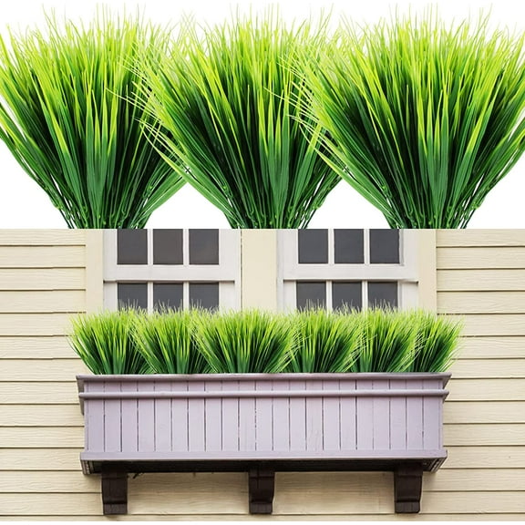 Artificial Fake Tall Grass Outdoor Fake Wheat Plants Greenery UV Resistant Plastic Stems for Home Garden Wedding Party Office Decorations (12pcs)