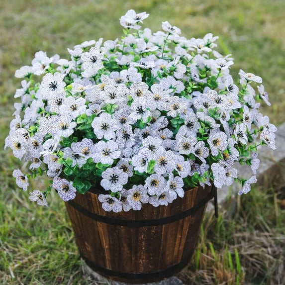 Artificial Fake White Flowers Plants for Outdoor Winter Christmas Decoration, 10 Bundles Faux Silk Daisies UV Resistant Look Real for Outside Planter Pot Porch Yard Patio Garden