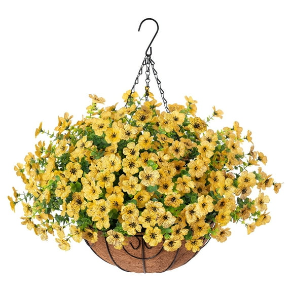 Artificial Fall Autumn Hanging Flowers Plants Basket For Outdoor Outside Decor Faux Orange Flower Look Real For Porch Home Patio Garden Decoration