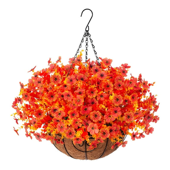 Artificial Fall Autumn Hanging Flowers Plants Basket For Outdoor Outside Decor Faux Orange Flower Look Real For Porch Home Patio Garden Decoration