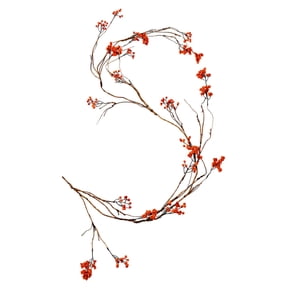 Artificial Fall Berry Garland, 86.6 Feet, Orange Berries, Decorative Mantle and Table Decor