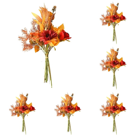 Artificial Fall Bouquet 18 Inch Autumn Flowers Orange Yellow Roses Floral Arrangements for Wedding Bridesmaid Bouquets Thanksgiving Table Centerpieces Home Office Halloween Decorations