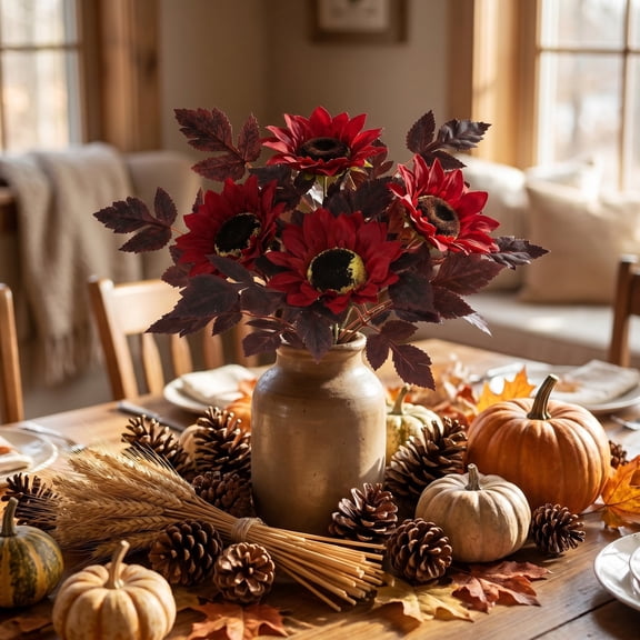 Artificial Fall Branches,Fake Pumpkin Maple Beech Leaves Pick,Fall Greenery Branch Fake Fall Leaves Stems,Halloween Decoration Artificial Maple Leaf Branches Thanksgiving Fall Centerpiece Table Decor