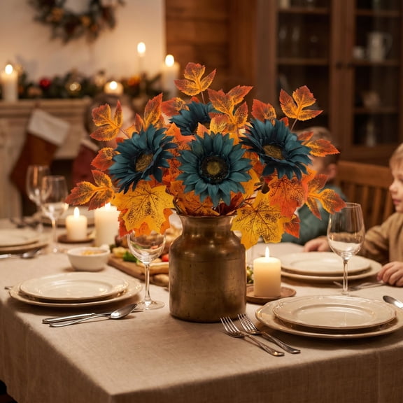 Artificial Fall Branches,Fake Pumpkin Maple Beech Leaves Pick,Fall Greenery Branch Fake Fall Leaves Stems,Halloween Decoration Artificial Maple Leaf Branches Thanksgiving Fall Centerpiece Table Decor