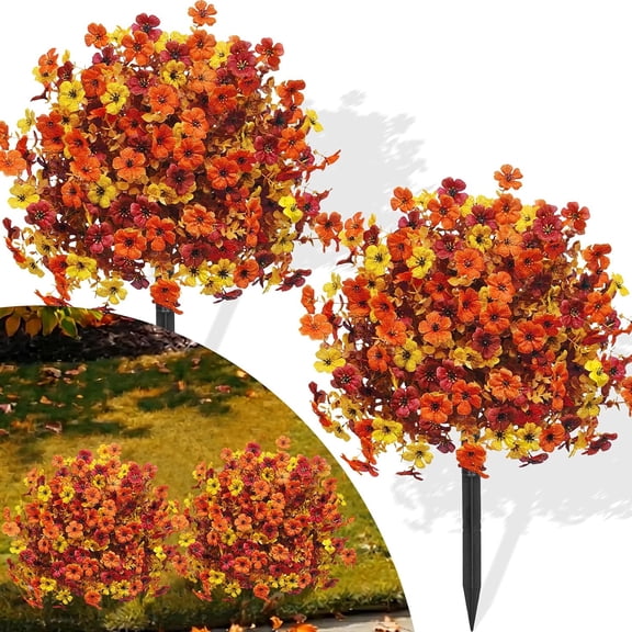 Artificial Fall Decor 2 Pcs 23" Artificial Fall Topiary Balls Flowers, Mixed Orange