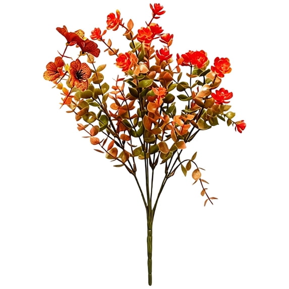 Artificial Fall Decorations, Harvest Autumn Faux Floral Stem Branches, Eucalyptus Bouquet with Violet Flower for Vase Arrangement, Silk Flowers Plants Bouquets for Home Indoor Table Fireplace, 14.17"