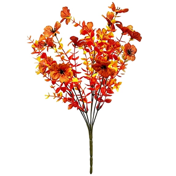 Artificial Fall Decorations, Harvest Autumn Faux Floral Stem Branches, Eucalyptus Bouquet with Violet Flower for Vase Arrangement, Silk Flowers Plants Bouquets for Home Indoor Table Fireplace, 14.17"