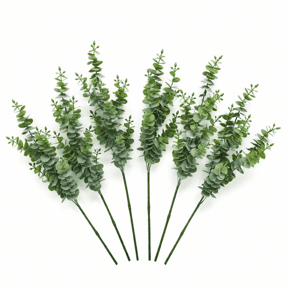 Artificial Fall Euc Plant 8PCS Outdoor Fake Greenery, UV Resistant Fake Plants for Porch, Patio, Thanksgiving or Autumn Home Decor - Dusty Green Leaves