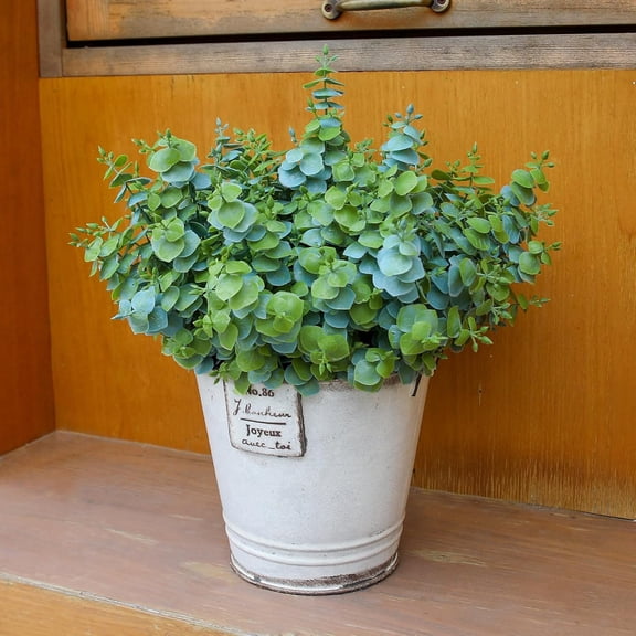 Artificial Fall Euc Plant Outdoor Fake Greenery, UV Resistant Fake Plants for Porch, Patio, Thanksgiving or Autumn Home Decor - Dusty Green Leaves