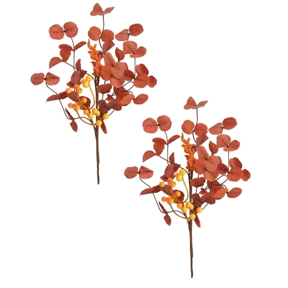 Artificial Fall Eucalyptus Leaves, 19.68" Greenery Stems Plants for Home Floral Arrangement Wedding Party Autumn Thanksgiving Table Centerpiece Decor, Fake Fall Leaves for Christmas Decor, 2Pcs