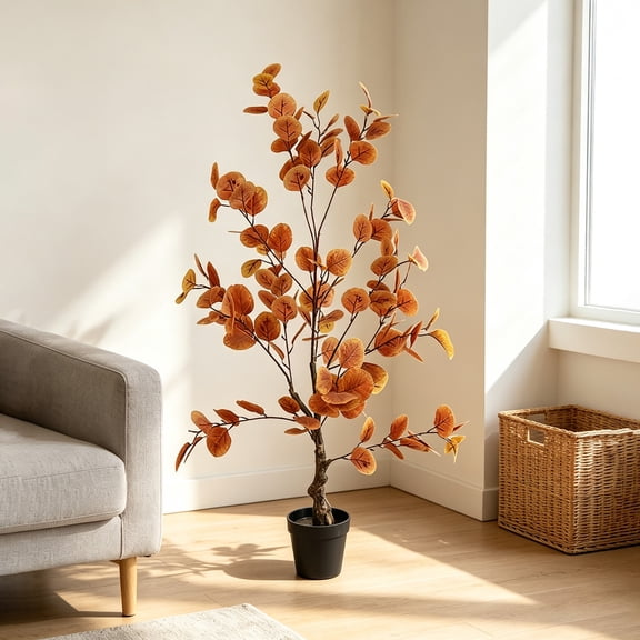 Artificial Fall Eucalyptus Tree, 3FT Faux Autumn Ficus Tree in Pot with Silk Leaves, Realistic Fake Plant for Indoor Outdoor Home Decor, Holiday Harvest Thanksgiving Decor Party Decoration