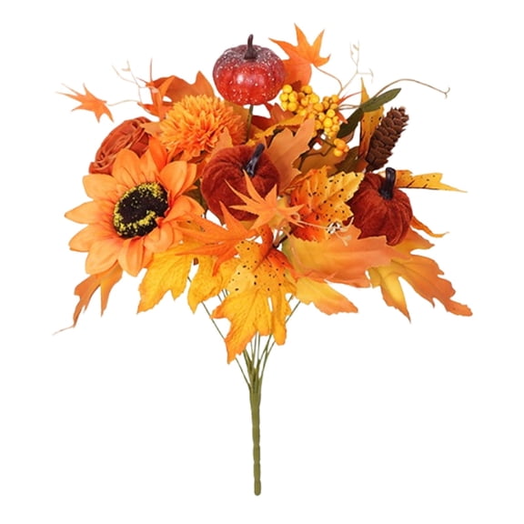 Artificial Fall Flower Bouquet â Orange Sunflower Rose with Maple Leaves Arrangement for Table, Wedding, Home Autumn Decoration, 17Inch Never Fades Flowers