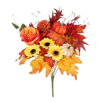 Artificial Fall Flower Bouquet â Orange Sunflower Rose with Maple Leaves Arrangement for Table, Wedding, Home Autumn Decoration, 17Inch Never Fades Flowers