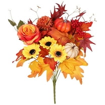 Artificial Fall Flowers 2 Pcs Floral Arrangement,Fake Floral Stems Autumn Maple Leaves Branches Fall Silk Bouquets with Pumpkins Sunflower for Thanksgiving Home Table Decor Fall Floral Arrangements