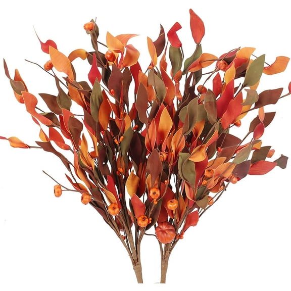 Artificial Fall Flowers Arrangement with Small Pumpkin Fake Autumn Leaves Fall Stems for Vase Dried Flowers Bouquet for Autumn Winter Home Kitchen Party Decoration