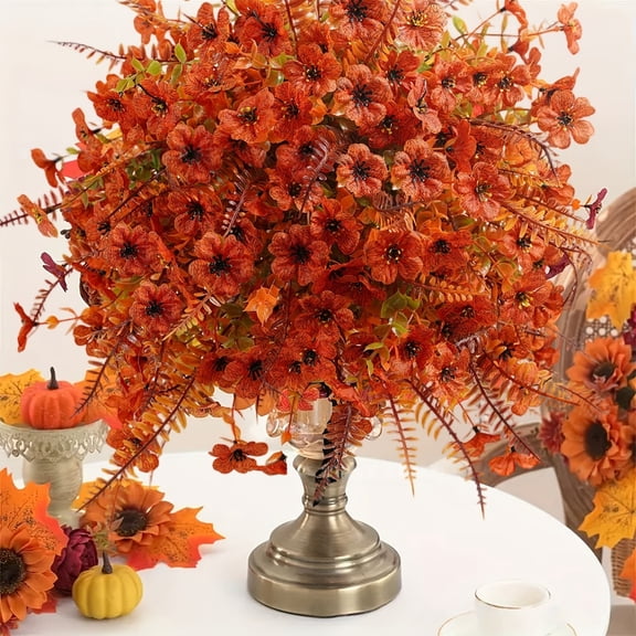 Artificial Fall Flowers, Artificial Violet Ground Stake Faux For Outdoor Garden, Leaves Picks For Yard Lifelike Flower For Planter