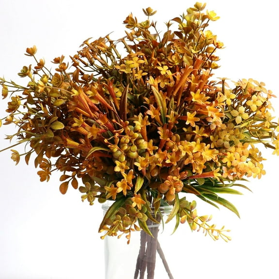 Artificial Fall Flowers, Autumn Decorations Leaves Greenery Shrubs for Thanksgiving Home Kitchen Room Farmhouse Floral Arrangements Indoor Outdoor Wedding Party Fireplace Fall Color (6 Bundles)