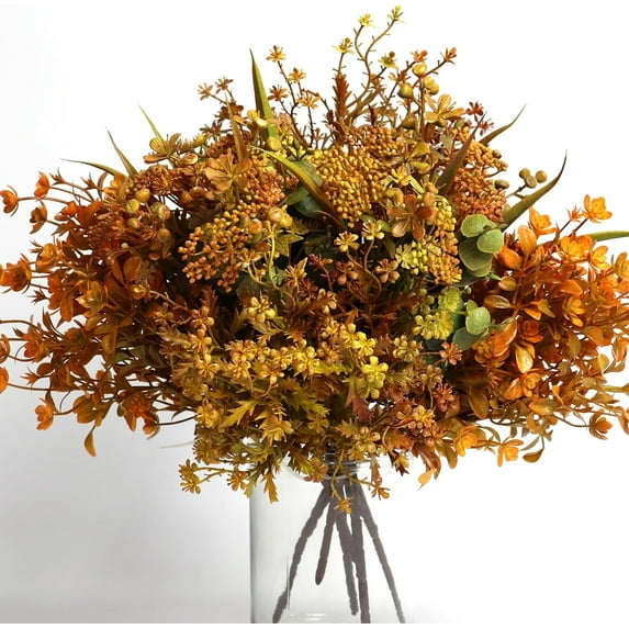 Artificial Fall Flowers, Autumn Decorations Leaves Greenery Shrubs for Thanksgiving Home Kitchen Room Farmhouse Floral Arrangements Indoor Outdoor Wedding Party Fireplace Fall Color (6 Bundles)