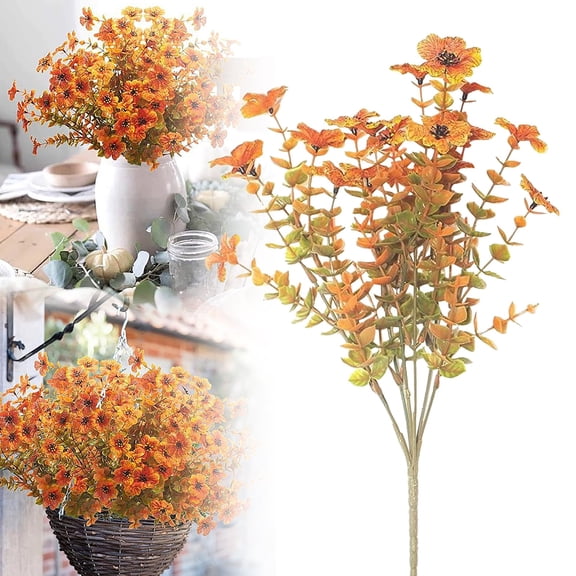 Artificial Fall Flowers, Autumn Faux Plastic Greenery Shrubs Plants for Thanksgiving, Farmhouse, Indoor & Outdoor Home Dcor Arrangements 14 Inch