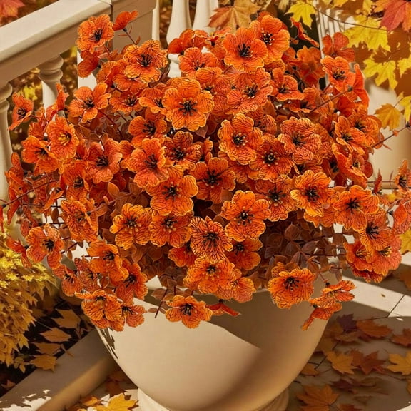 Artificial Fall Flowers Bouquet | Thanksgiving Halloween Christmas Decor | 35cm Silk Plants for Wedding Party Home Garden Decoration | Yellow Red Orange