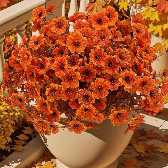 Artificial Fall Flowers Bouquet | Thanksgiving Halloween Christmas Decor | 35cm Silk Plants for Wedding Party Home Garden Decoration | Yellow Red Orange