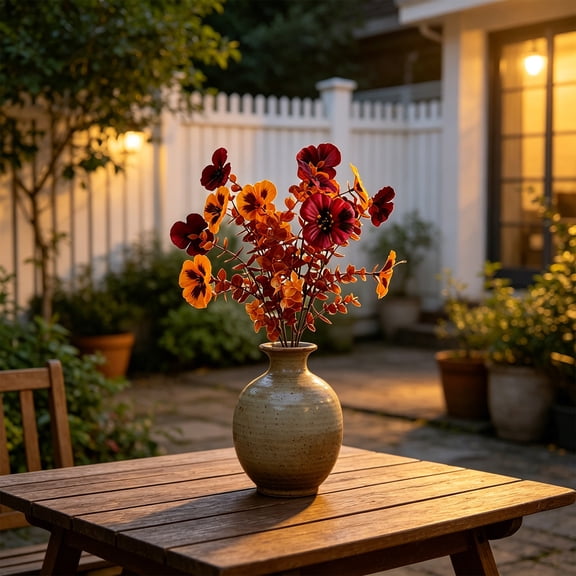 Artificial Fall Flowers, Coffee Color Lightweight Plastic Pansies, Reusable Year After Year