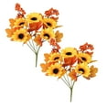 thumbnail image 1 of Artificial Fall Flowers Decor - 2Pcs Autumn Maple Leaf Stems with Sunflower, Berries & Pumpkins - Floral Arrangement for Thanksgiving, Wedding, Table Centerpiece, Home Decor, 1 of 6