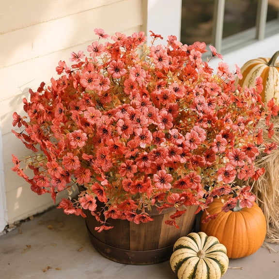 Artificial Fall Flowers Fake Mums for Outdoor Autumn Decoration, 12 Bundles Faux Silk Orange Yellow Mums Daisy Look Real UV Resistant for Outside Home Porch Patio Planter