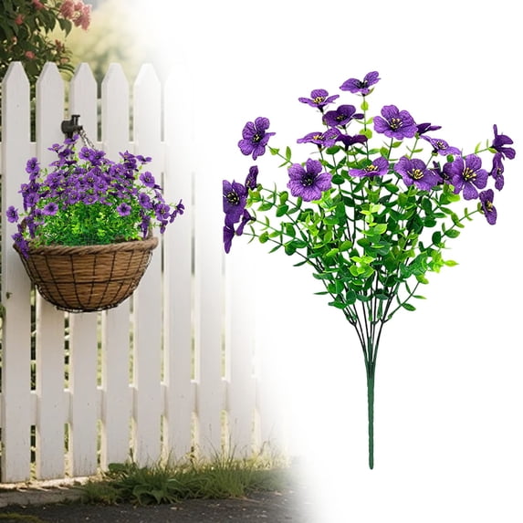 Artificial Fall Flowers,Faux Eucalyptus Violet Bundles for Outdoors,Bendable Branch Fake Eucalyptus Violet Bushes,Lifelike Silky Faux Eucalyptus Floral Stems,Realistic Floral Bouquet for Vase,Garden