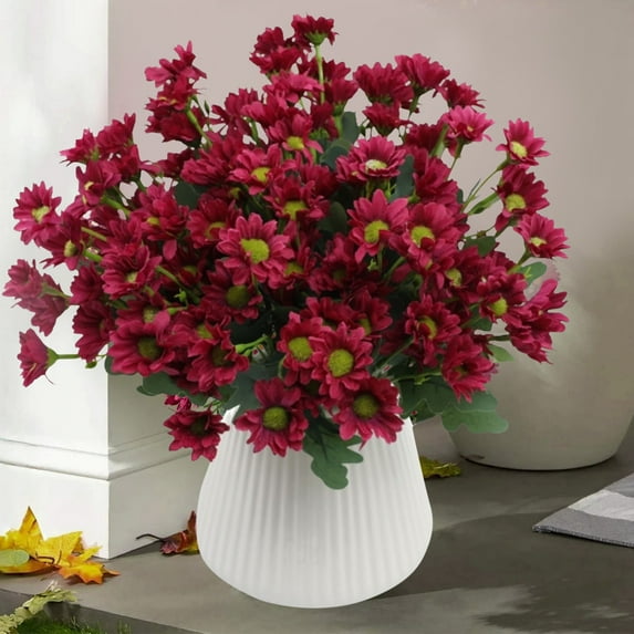 Artificial Fall Flowers, Faux Mums Bulk Stems, Sunset Chrysanthemum Bouquets, Realistic Faux Autumn Floral Arrangements, 5 Bundles Artificial Flowers for Porch, Door, Patio, Yard, Balcony Fall Decor