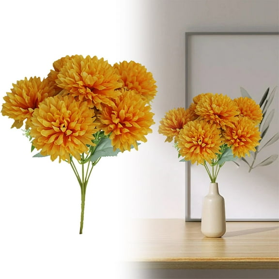 Artificial Fall Flowers Faux Mums Burnt Orange Flowers Assorted Fake Silk Mums Chrysanthemums Bouquet Fall Marigold for Vase Table Floral Arrangement for Wedding Home Outdoor Autumn Decorations