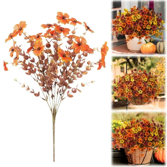 Artificial Fall Flowers,Faux Outdoor Plants with Bright Autumn Colors for Front Porch, Yard, Patio or Balcony Seasonal Decor,C,1PC