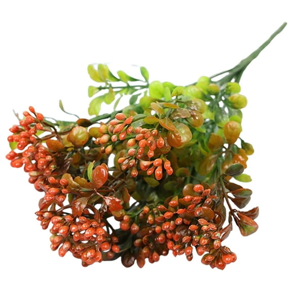 Artificial Fall Flowers Mums Outdoor - 1 Bundles Fake Plants No Fade Faux Plastic Greenery Shrubs for Home Indoor Kitchen Garden Porch Patio Decoration Thanksgiving Wedding Party Fireplace, Red