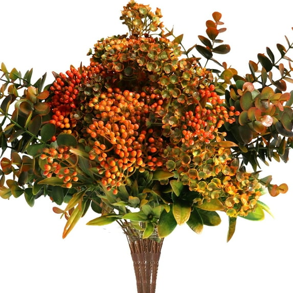 Artificial Fall Flowers Mums Outdoor - 6 Bundles Fake Plants No Fade Faux Plastic Greenery Shrubs for Home Indoor Kitchen Garden Porch Patio Decoration Thanksgiving Wedding Party Fireplace(Type A)