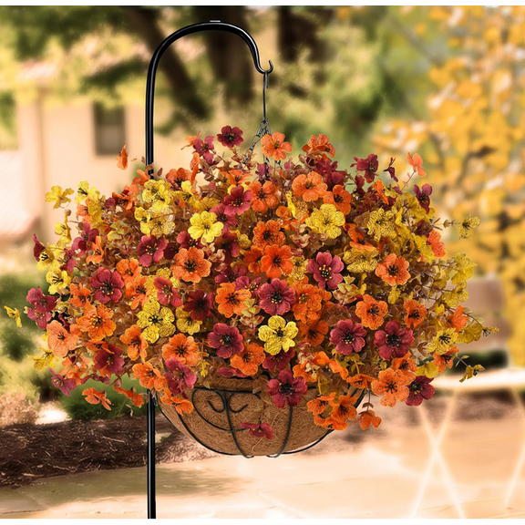 Artificial Fall Flowers for Outdoor, 12 Bundles 4 Colors Faux Mums Fake Fall Plants for Decoration, UV Resistant No Fade Silk Plastic Flower for Autumn Porch Patio Planters Windowbox Yard Garden