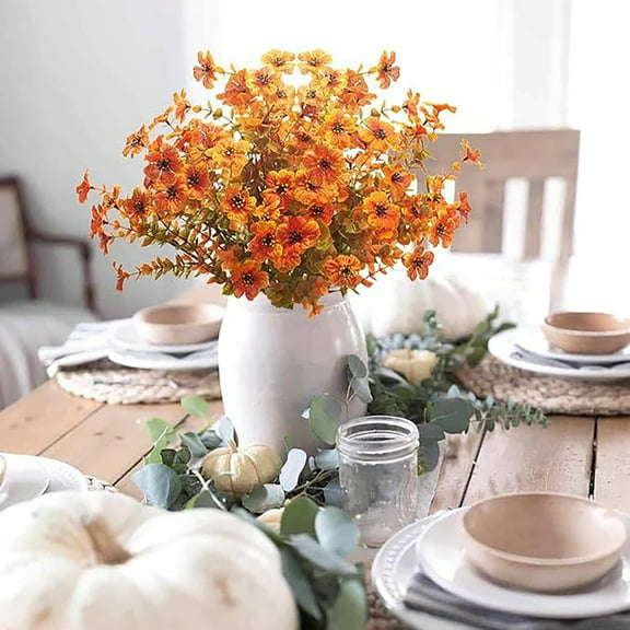 Artificial Fall Flowers Outdoor Arrangements, Faux Plastic Greenery Shrubs For Thanksgiving Home Decor, Farmhouse Style Indoor Outdoor Autumn Plants