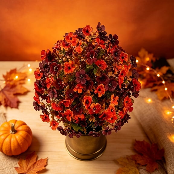 Artificial Fall Flowers for Outdoor,Fall‑Themed Faux Topiary Shrub,Flexible Fake Sphere Flowers Decor with Ground Stake,Realistic Faux Autumn Floral Ground‑Stake,Topiary Ball with Stake for Garden